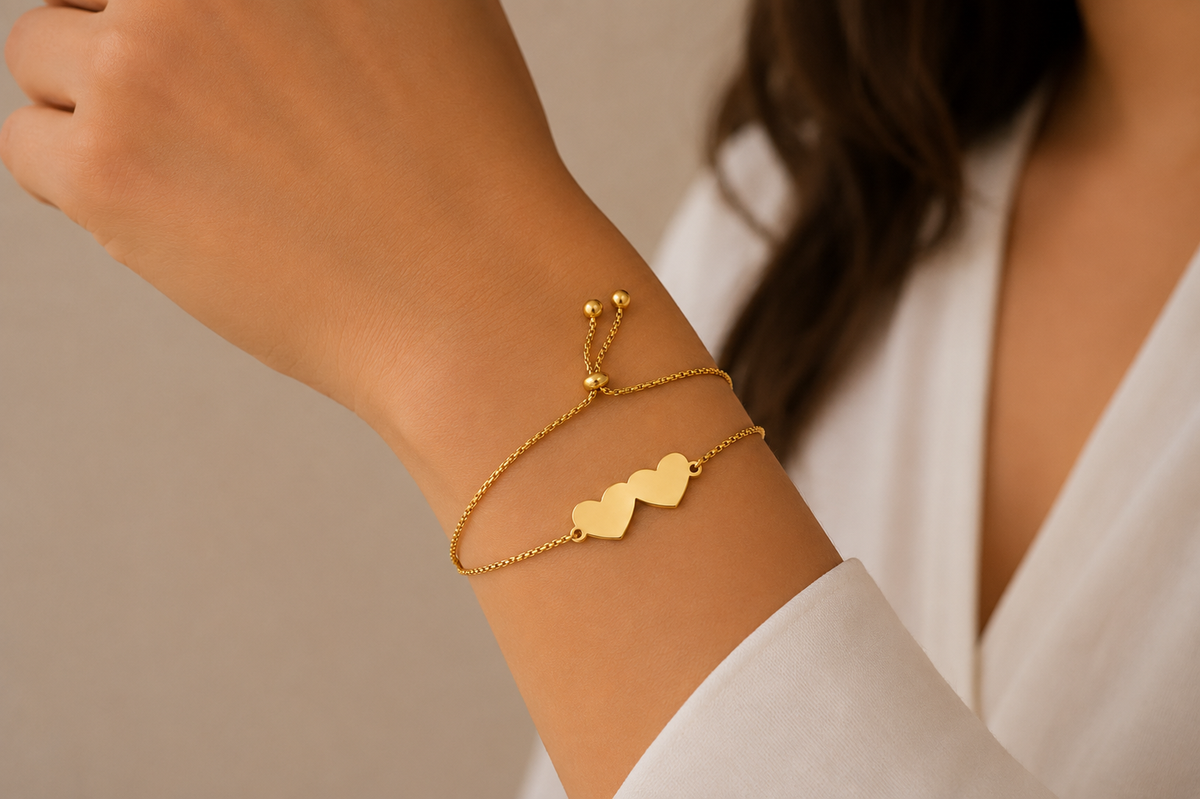 Pulsera dos corazones personalizada